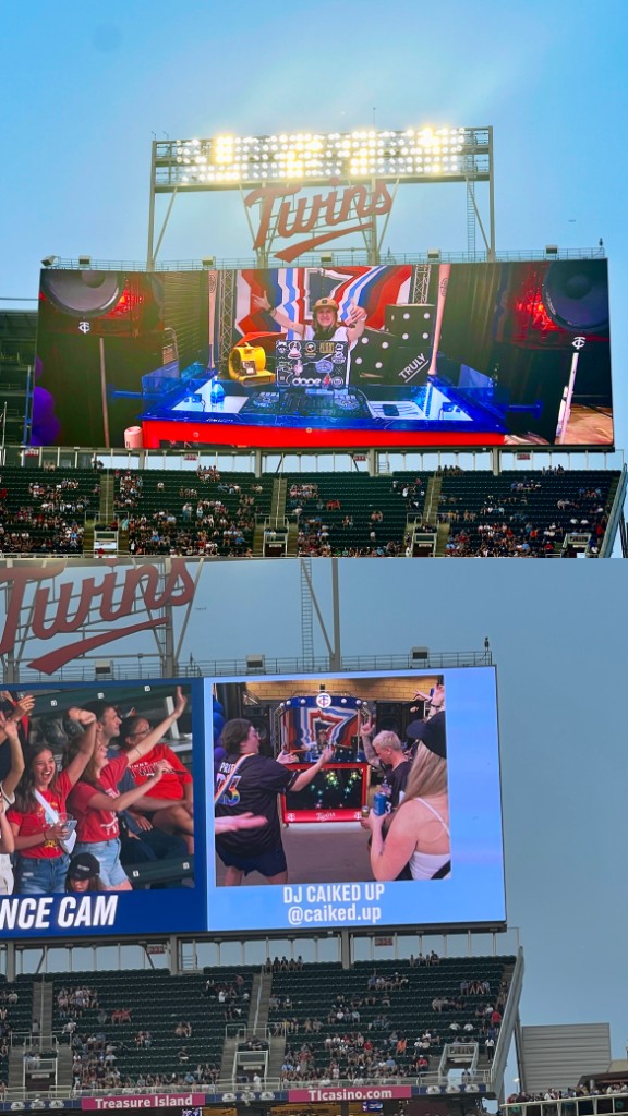 Caiked Up on the Target Field jumbotron
